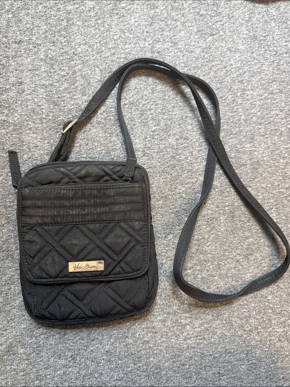 Vera Bradley Black Quilted Crossbody Bag with Gold Logo Plate